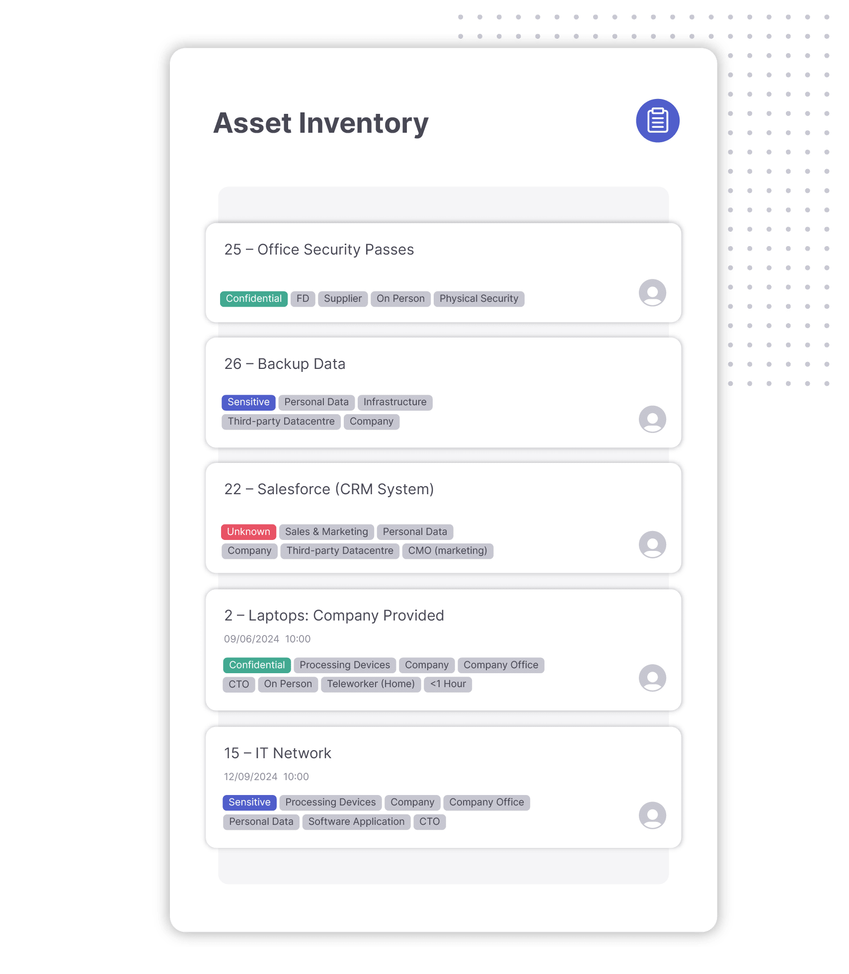 The asset inventory in ISMS.online